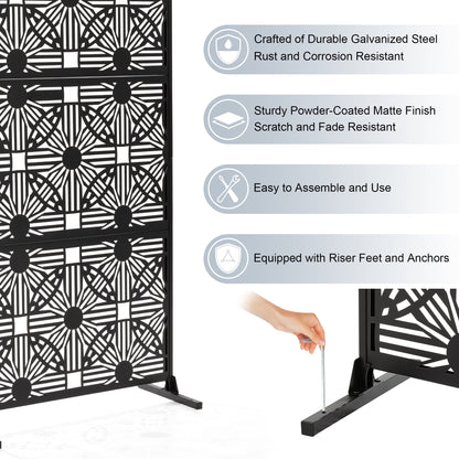 Glitzhome Écran de séparation de pièce, cloison amovible, 3 panneaux, motif floral galvanisé, 1,8 m (6 pieds)