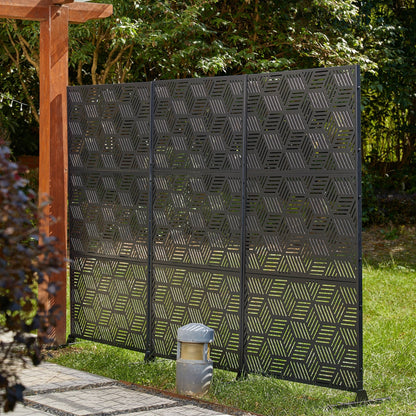 Glitzhome Écran de séparation de pièce, cloison amovible, 3 panneaux, motif floral galvanisé, 1,8 m (6 pieds)