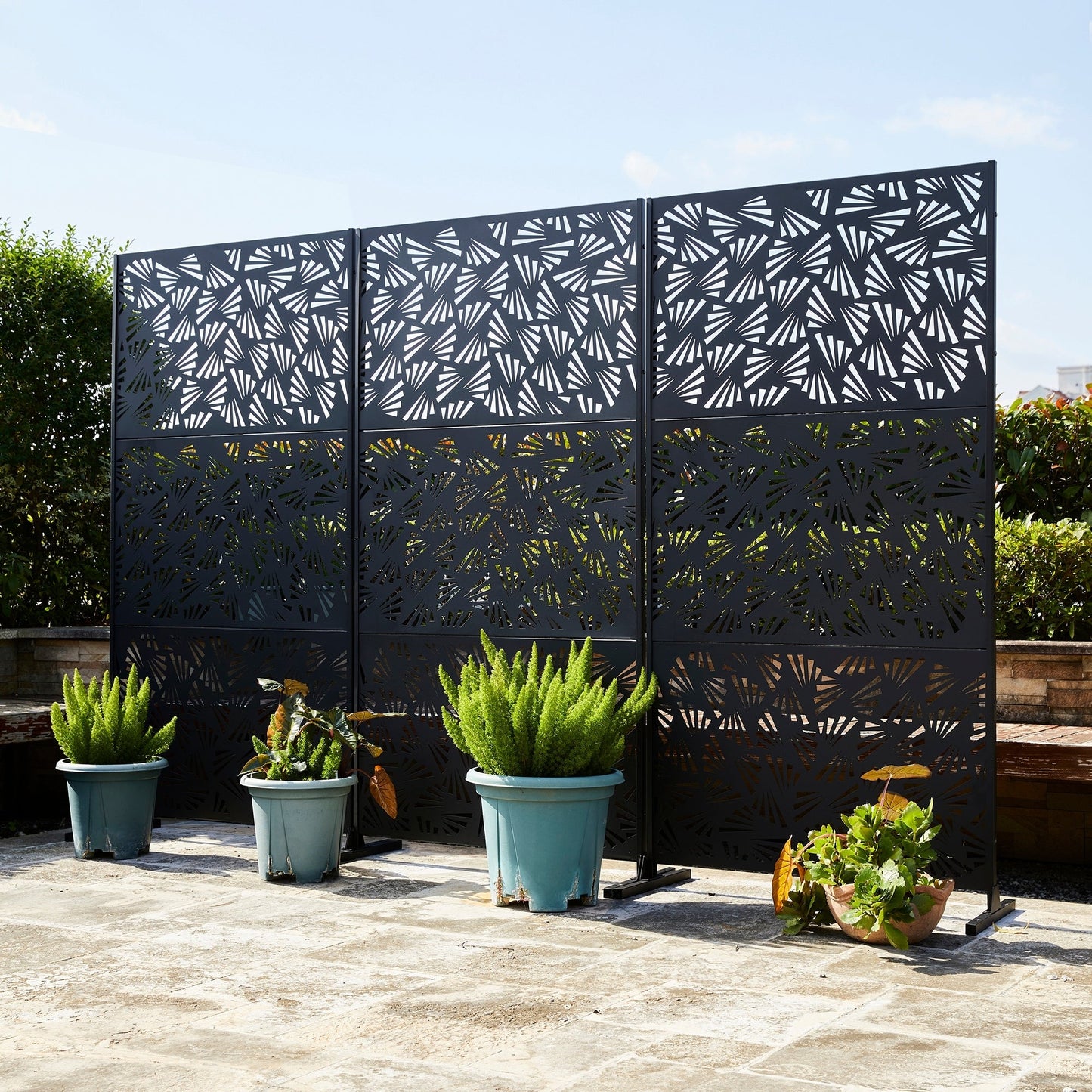 Glitzhome Écran de séparation de pièce, cloison amovible, 3 panneaux, motif floral galvanisé, 1,8 m (6 pieds)