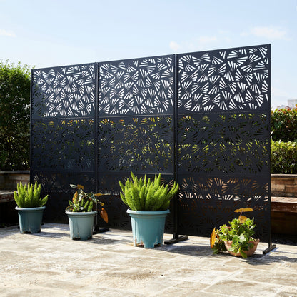 Glitzhome Écran de séparation de pièce, cloison amovible, 3 panneaux, motif floral galvanisé, 1,8 m (6 pieds)