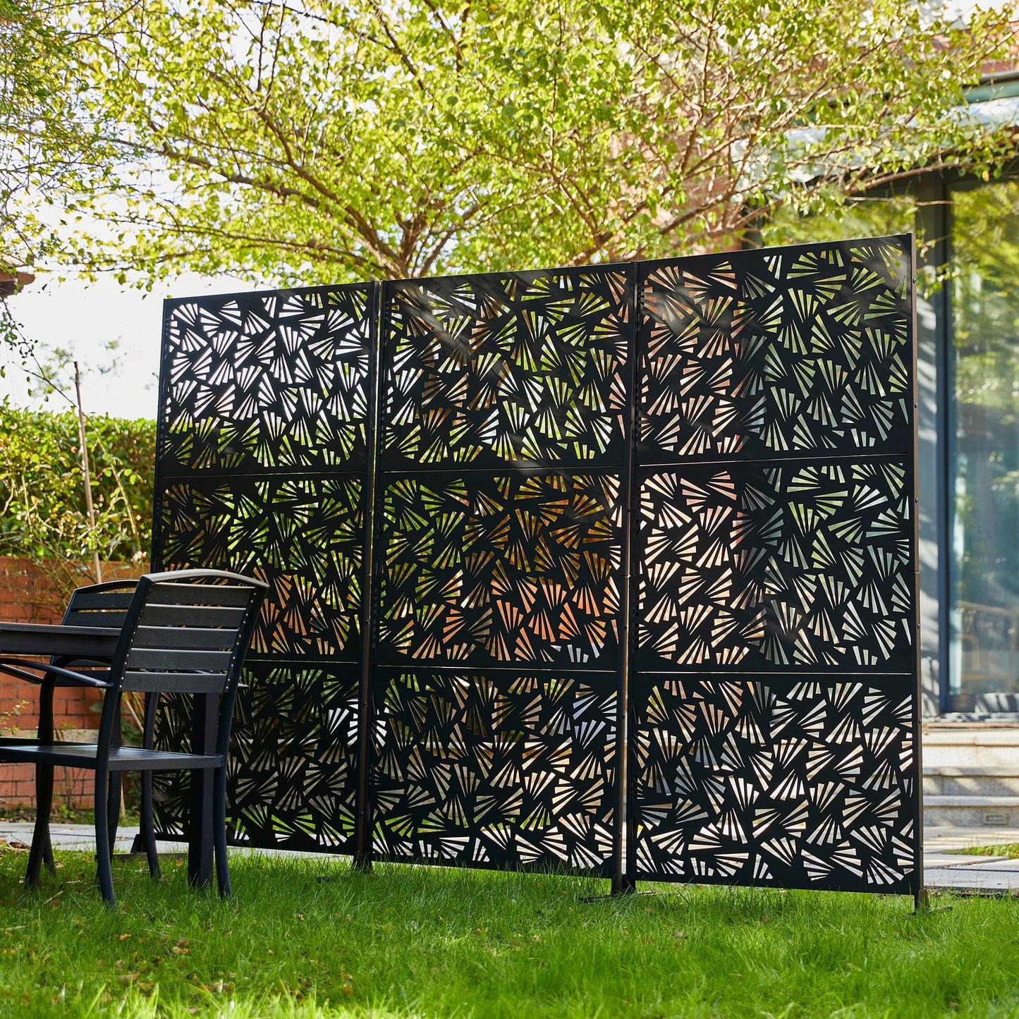 Glitzhome Écran de séparation de pièce, cloison amovible, 3 panneaux, motif floral galvanisé, 1,8 m (6 pieds)