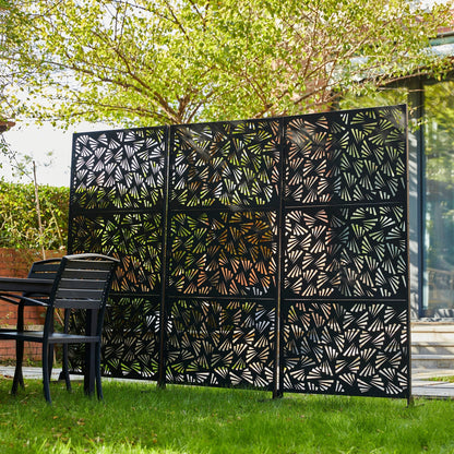 Glitzhome Écran de séparation de pièce, cloison amovible, 3 panneaux, motif floral galvanisé, 1,8 m (6 pieds)
