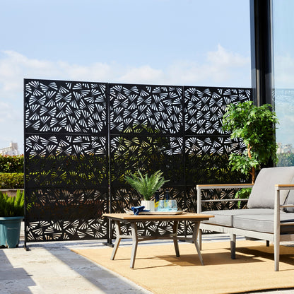 Glitzhome Écran de séparation de pièce, cloison amovible, 3 panneaux, motif floral galvanisé, 1,8 m (6 pieds)