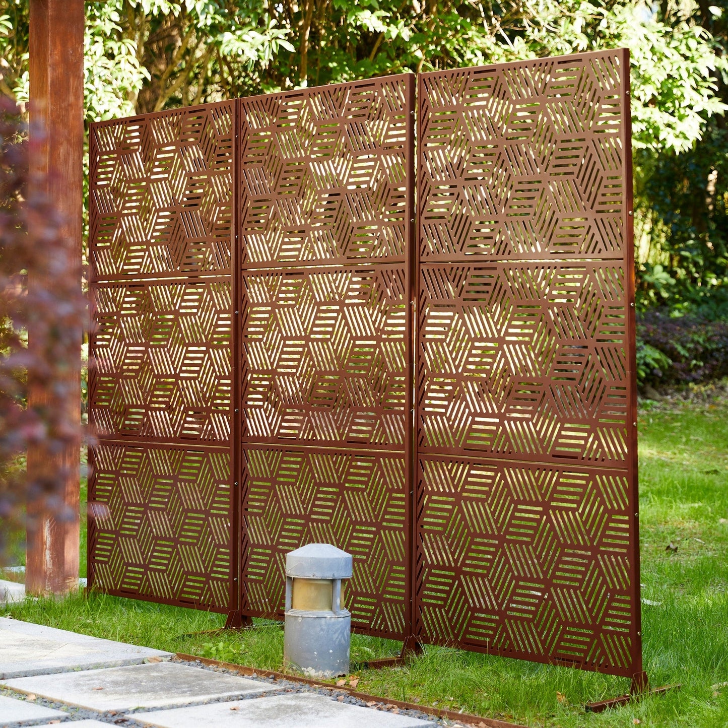 Glitzhome Écran de séparation de pièce, cloison amovible, 3 panneaux, motif floral galvanisé, 1,8 m (6 pieds)