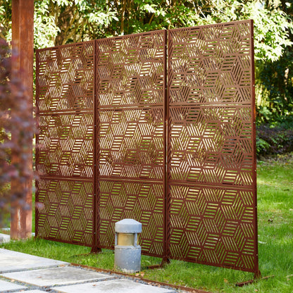Glitzhome Écran de séparation de pièce, cloison amovible, 3 panneaux, motif floral galvanisé, 1,8 m (6 pieds)