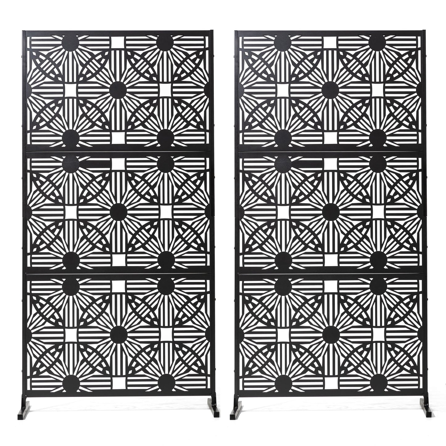 Glitzhome Écran de séparation de pièce, cloison amovible, 3 panneaux, motif floral galvanisé, 1,8 m (6 pieds)