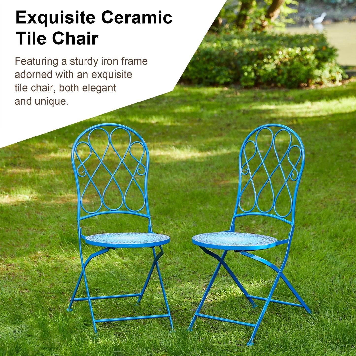Glitzhome Ensemble de Bistro Pliable en Métal pour Extérieur, 3 Pièces, Table et Chaises de Patio