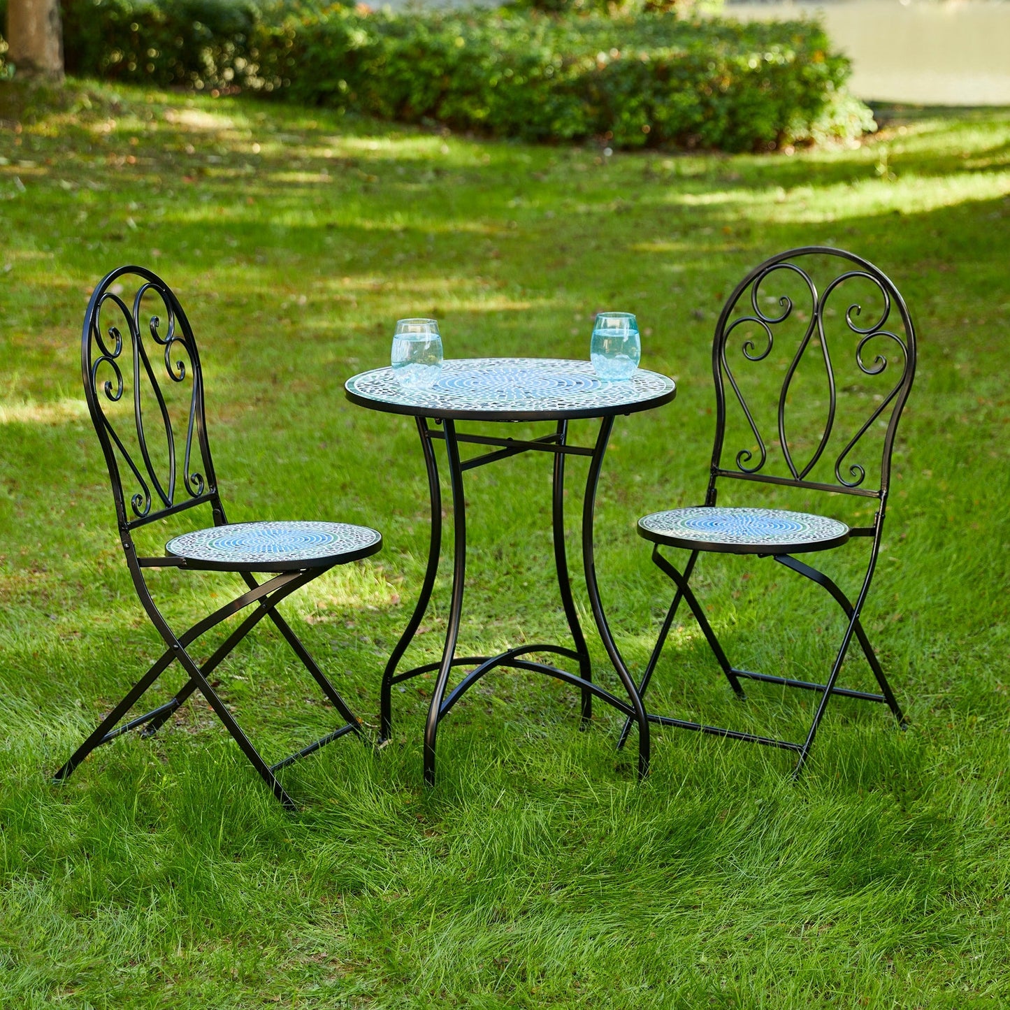 Glitzhome Ensemble de Bistro Pliable en Métal pour Extérieur, 3 Pièces, Table et Chaises de Patio