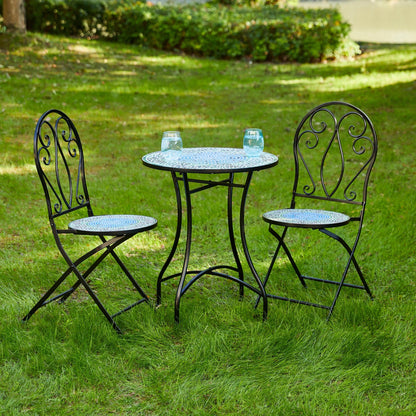Glitzhome Ensemble de Bistro Pliable en Métal pour Extérieur, 3 Pièces, Table et Chaises de Patio