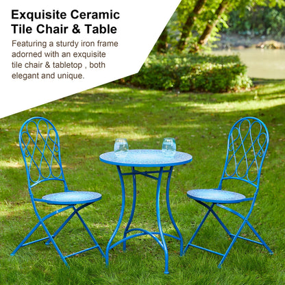 Glitzhome Ensemble de Bistro Pliable en Métal pour Extérieur, 3 Pièces, Table et Chaises de Patio