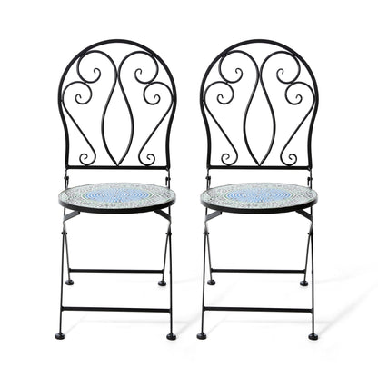 Glitzhome Ensemble de Bistro Pliable en Métal pour Extérieur, 3 Pièces, Table et Chaises de Patio