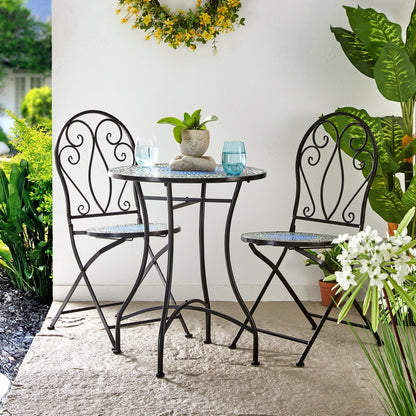 Glitzhome Ensemble de Bistro Pliable en Métal pour Extérieur, 3 Pièces, Table et Chaises de Patio