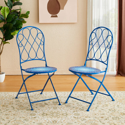 Glitzhome Ensemble de Bistro Pliable en Métal pour Extérieur, 3 Pièces, Table et Chaises de Patio