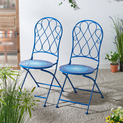 Glitzhome Ensemble de Bistro Pliable en Métal pour Extérieur, 3 Pièces, Table et Chaises de Patio