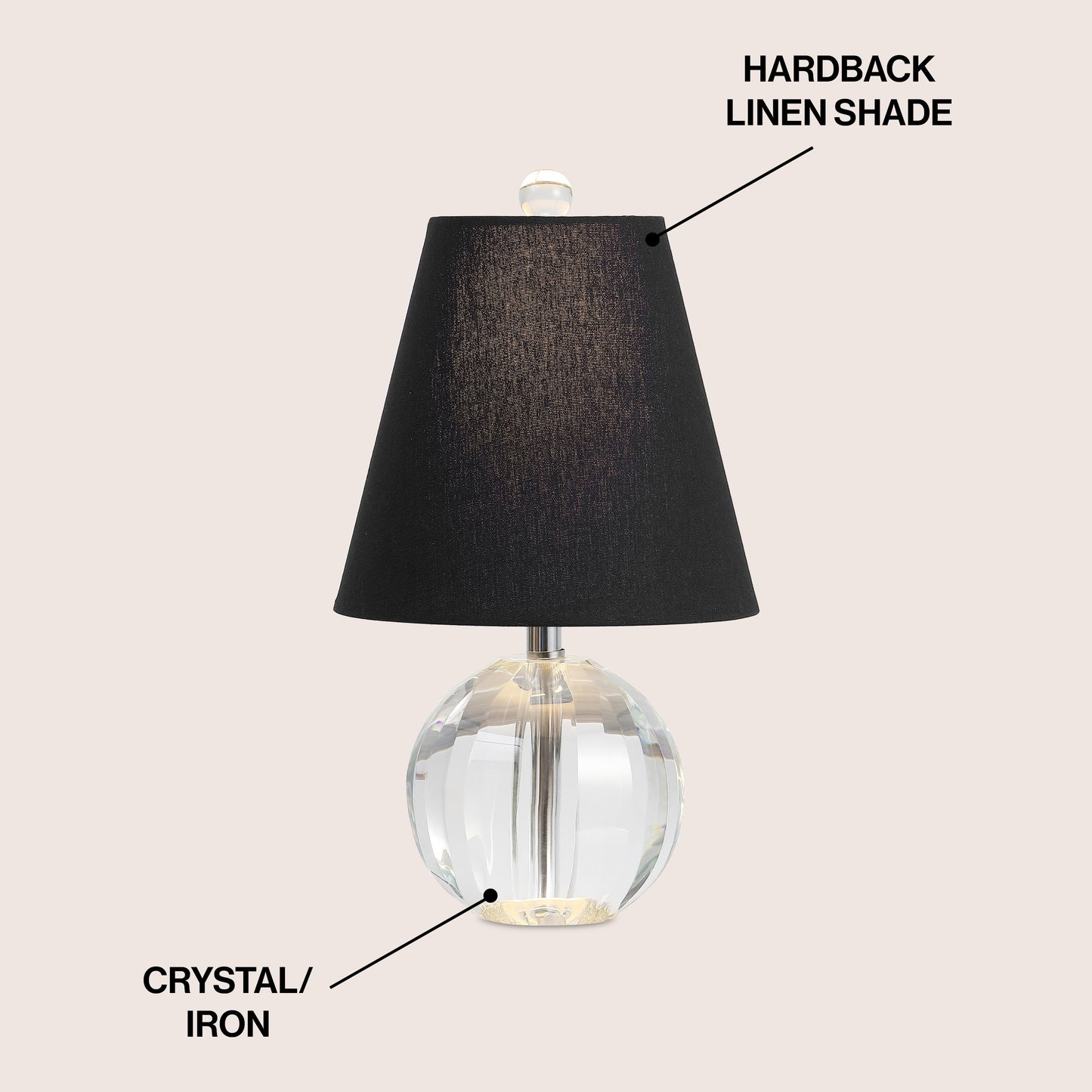 Lampe de table LED Goddard 16 à boule de cristal/métal, par JONATHAN Y