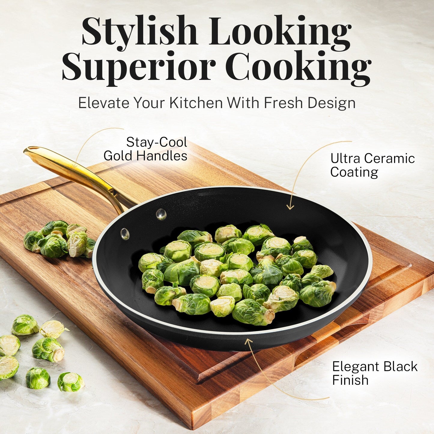 Gotham Steel Ensemble de 15 pièces de casseroles et poêles noires ultra antiadhésives en céramique avec ustensiles