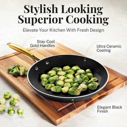 Gotham Steel Ensemble de 15 pièces de casseroles et poêles noires ultra antiadhésives en céramique avec ustensiles