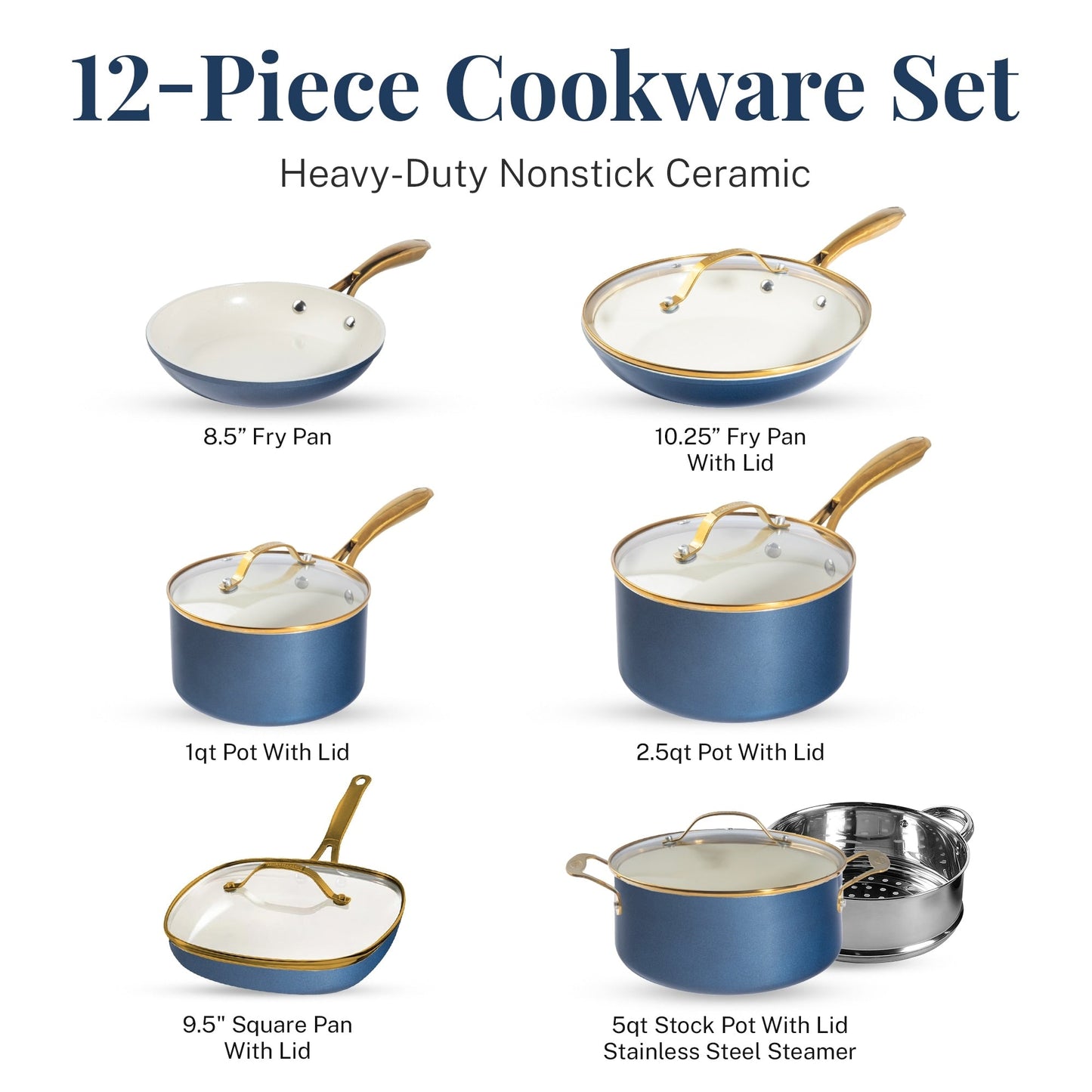 Ensemble de casseroles et poêles antiadhésives Gotham Steel crème/bleu marine, 12 pièces