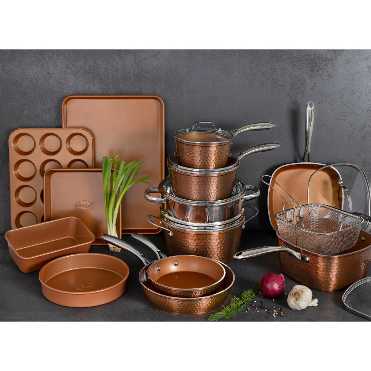 Ensemble de 20 pièces de batterie de cuisine antiadhésive Gotham Steel à surface martelée