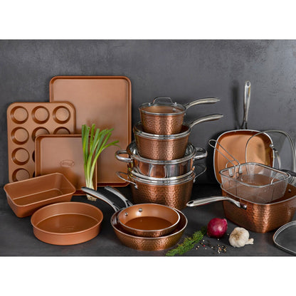 Ensemble de 20 pièces de batterie de cuisine antiadhésive Gotham Steel à surface martelée