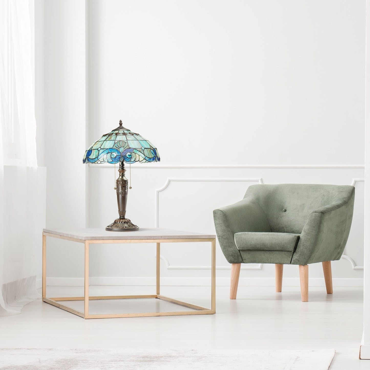 Gracewood Hollow Asdreni Lampe Tiffany en verre dépoli de 50,8 cm - 35,56L x 35,56l x 51,43H