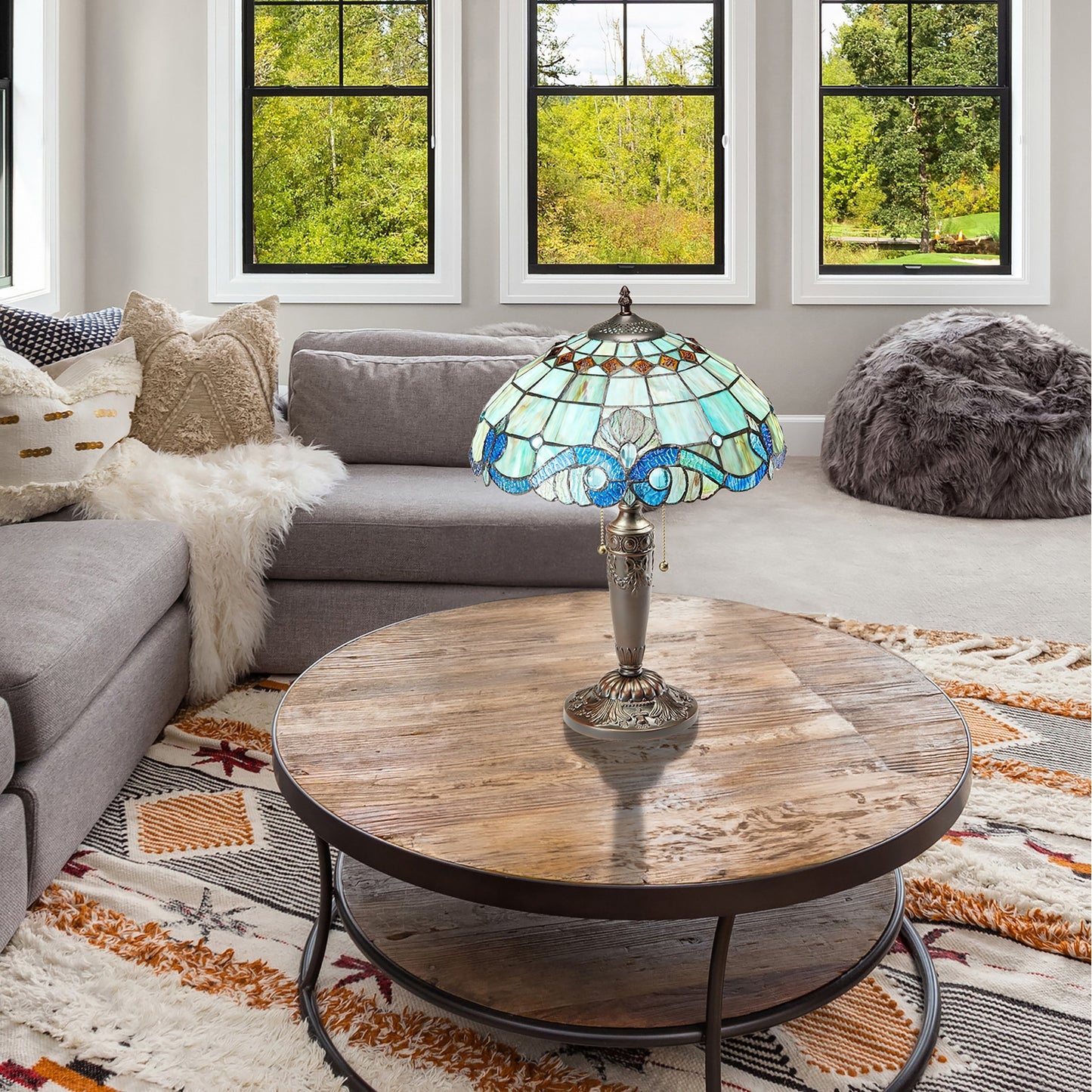 Gracewood Hollow Asdreni Lampe Tiffany en verre dépoli de 50,8 cm - 35,56L x 35,56l x 51,43H