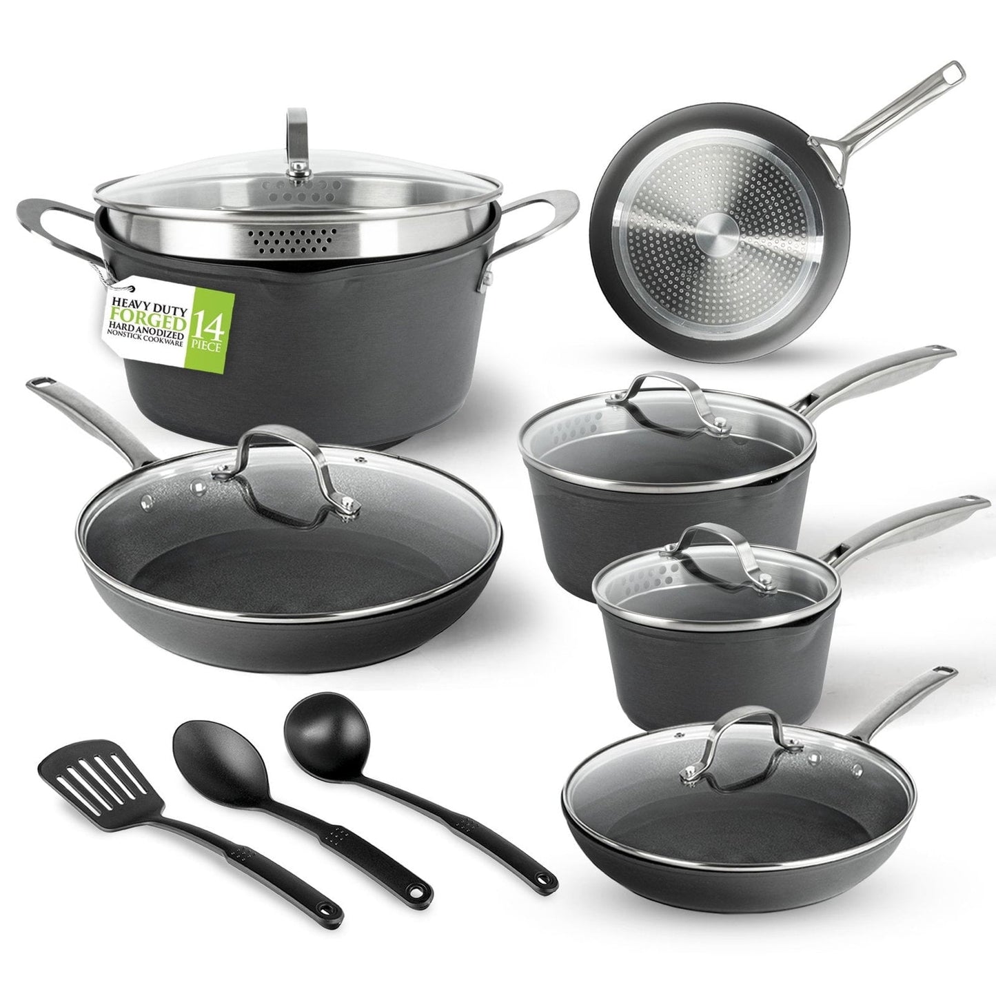 Ensemble de cuisine Granitestone Armor Max 14 pièces en acier anodisé dur.