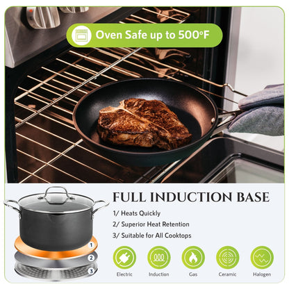 Ensemble de cuisine Granitestone Armor Max 14 pièces en acier anodisé dur.