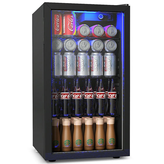 Gymax Réfrigérateur à boissons pour 120 canettes, mini-réfrigérateur pour bière, vin, soda et autres boissons