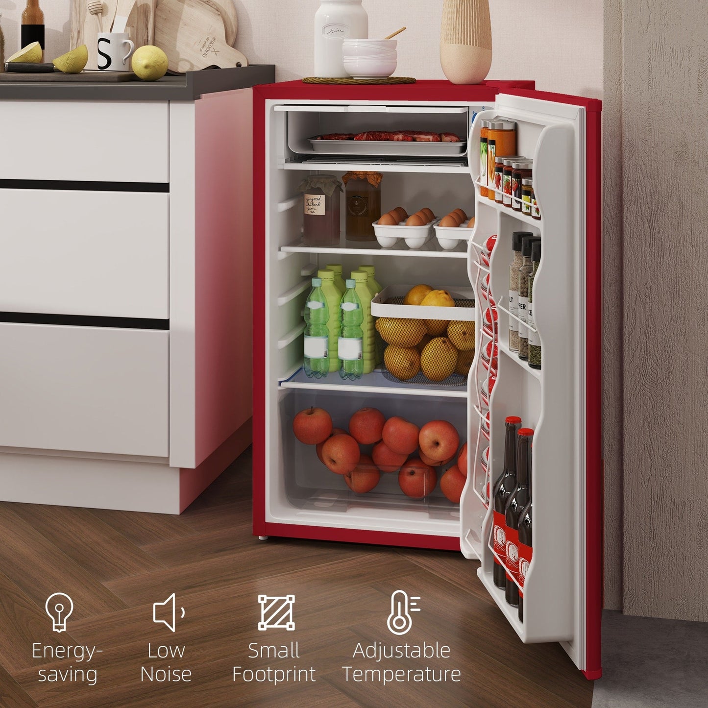 Mini réfrigérateur HOMCOM 3.2 pi³ avec congélateur, réfrigérateur compact à porte simple avec thermostat réglable pour chambre à coucher