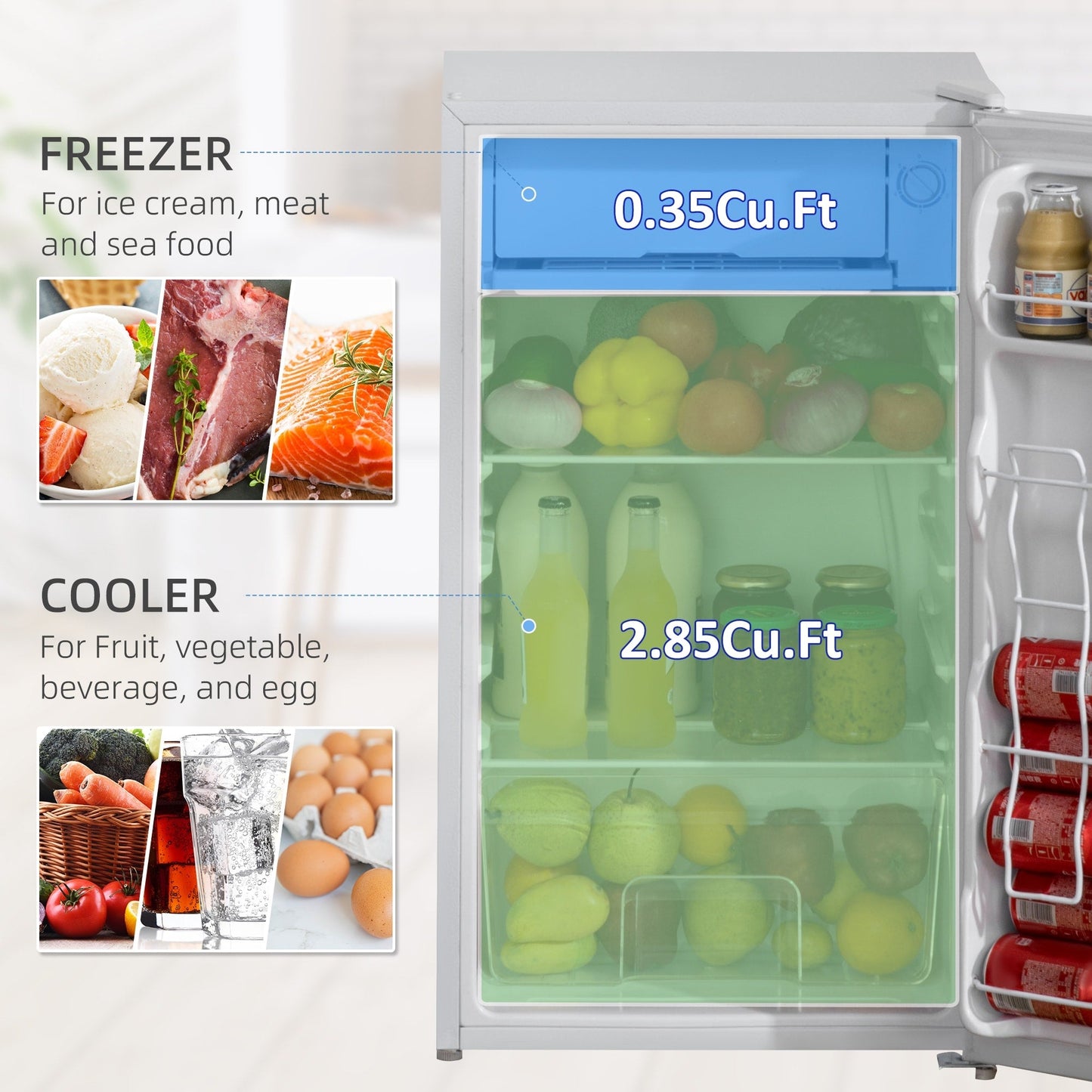 Mini réfrigérateur HOMCOM 3.2 pi³ avec congélateur, réfrigérateur compact à porte simple avec thermostat réglable pour chambre à coucher