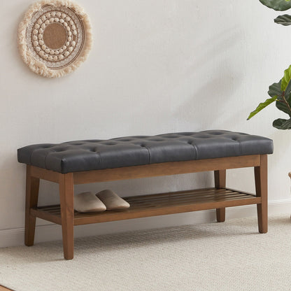 Banc à chaussures d'entrée, banc de rangement, tissu et bois massif, banc rembourré de 109 cm (43 pouces) pour salon et chambres à coucher