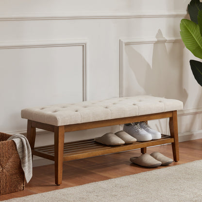 Banc à chaussures d'entrée, banc de rangement, tissu et bois massif, banc rembourré de 109 cm (43 pouces) pour salon et chambres à coucher