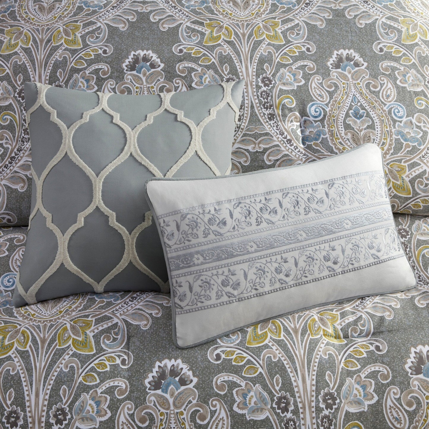 Ensemble de couette en coton à motifs damassés gris Harbor House Hallie, 6 pièces