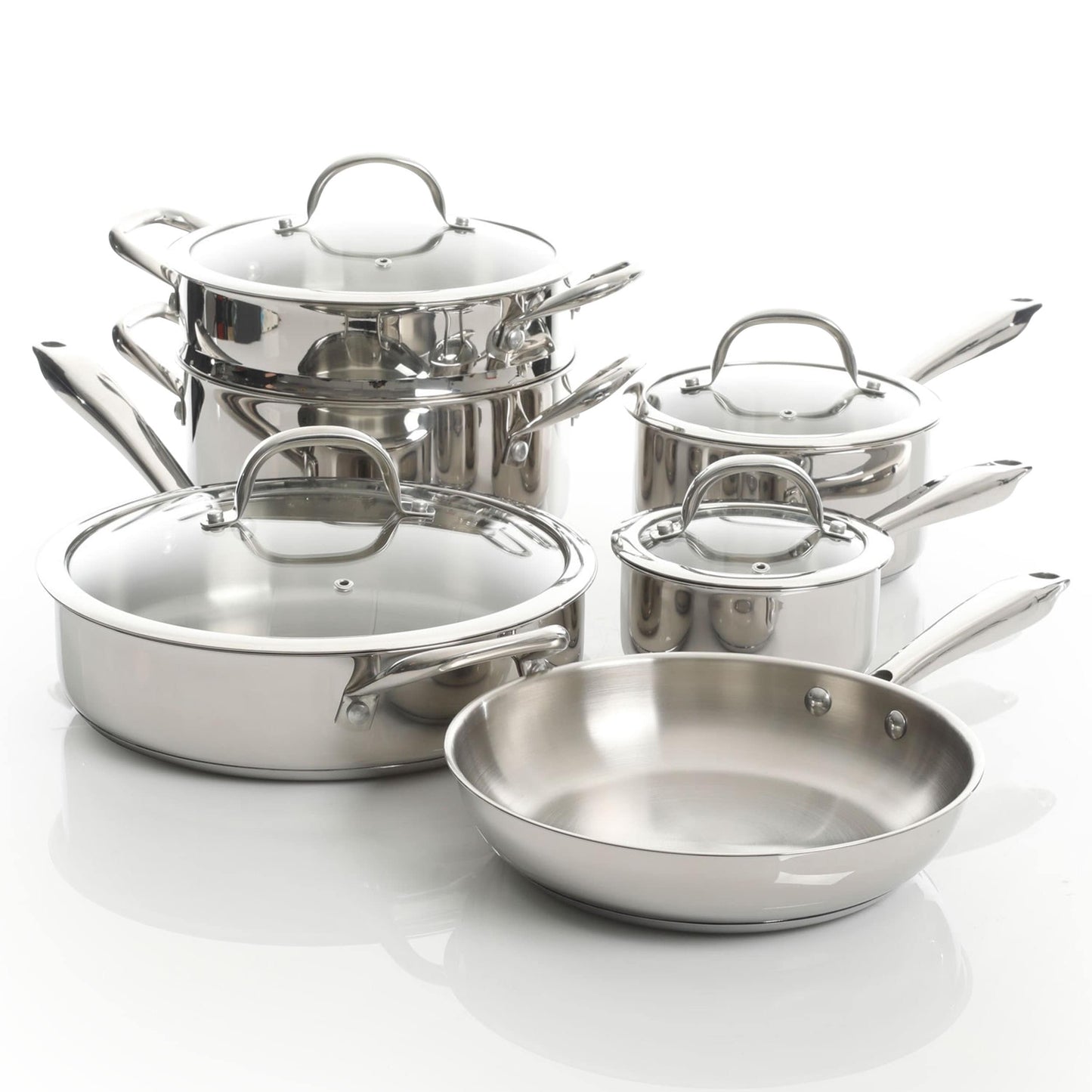 Ensemble de 10 pièces de batterie de cuisine en acier inoxydable haute résistance