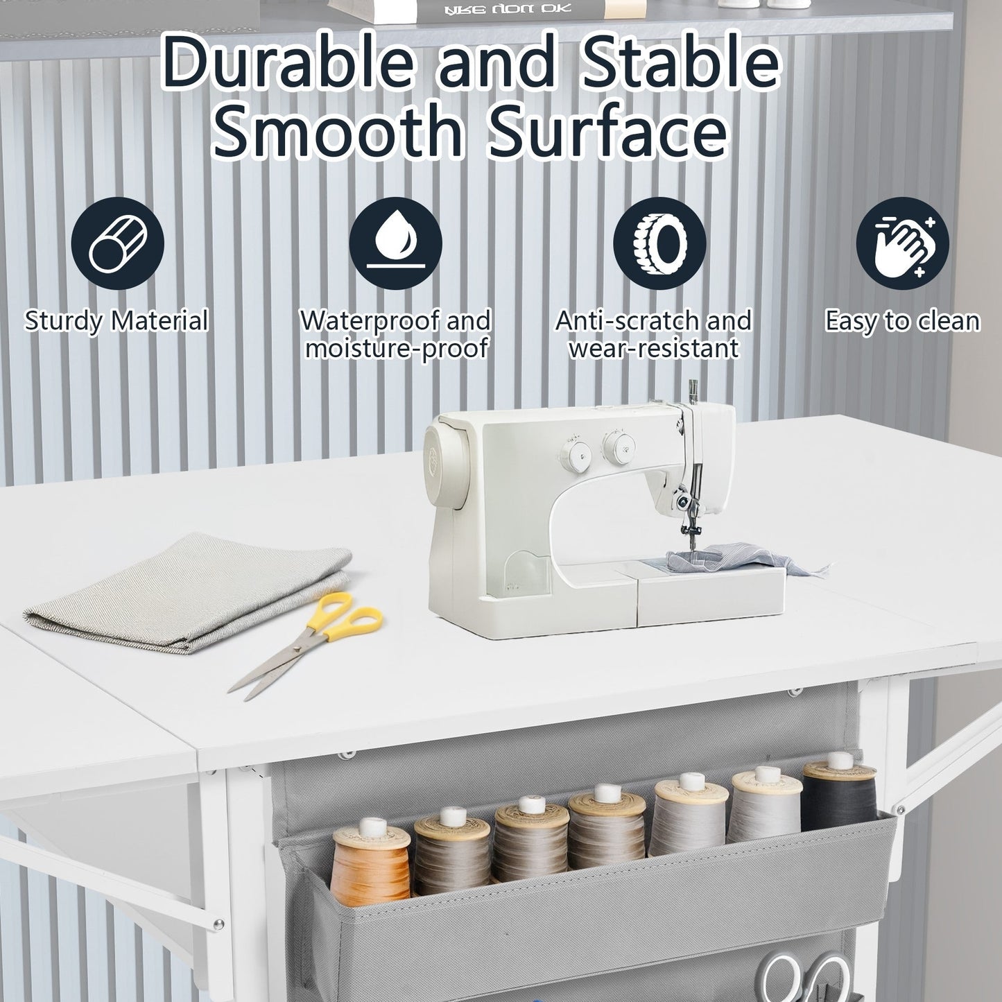 Table d'artisanat à hauteur réglable avec étagères de rangement, table de coupe pliable mobile pour le bureau à domicile, la salle de couture, la salle d'artisanat.