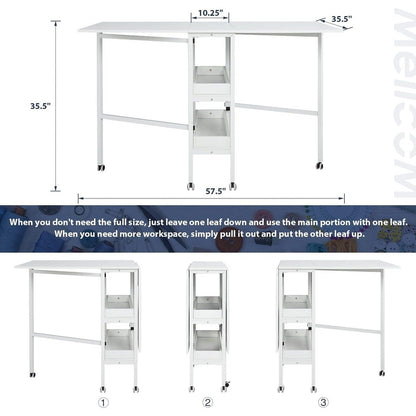 Table d'artisanat à hauteur réglable avec étagères de rangement, table de coupe pliable mobile pour le bureau à domicile, la salle de couture, la salle d'artisanat.