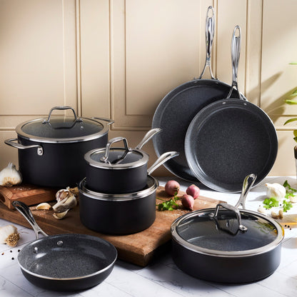 Ensemble de casseroles et poêles antiadhésives en céramique Henckels Capri, 11 pièces, en aluminium et céramique - Gris