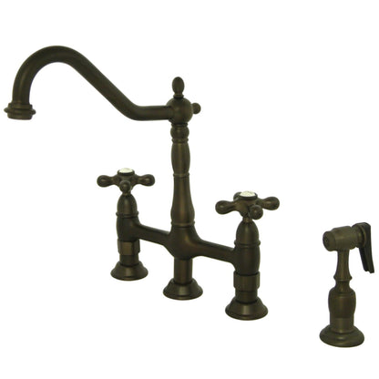 Robinet de cuisine Heritage Bridge avec pulvérisateur en laiton