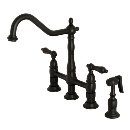 Robinet de cuisine Heritage Bridge avec pulvérisateur en laiton