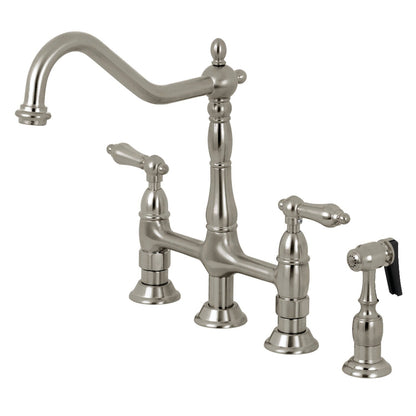 Robinet de cuisine Heritage Bridge avec pulvérisateur en laiton