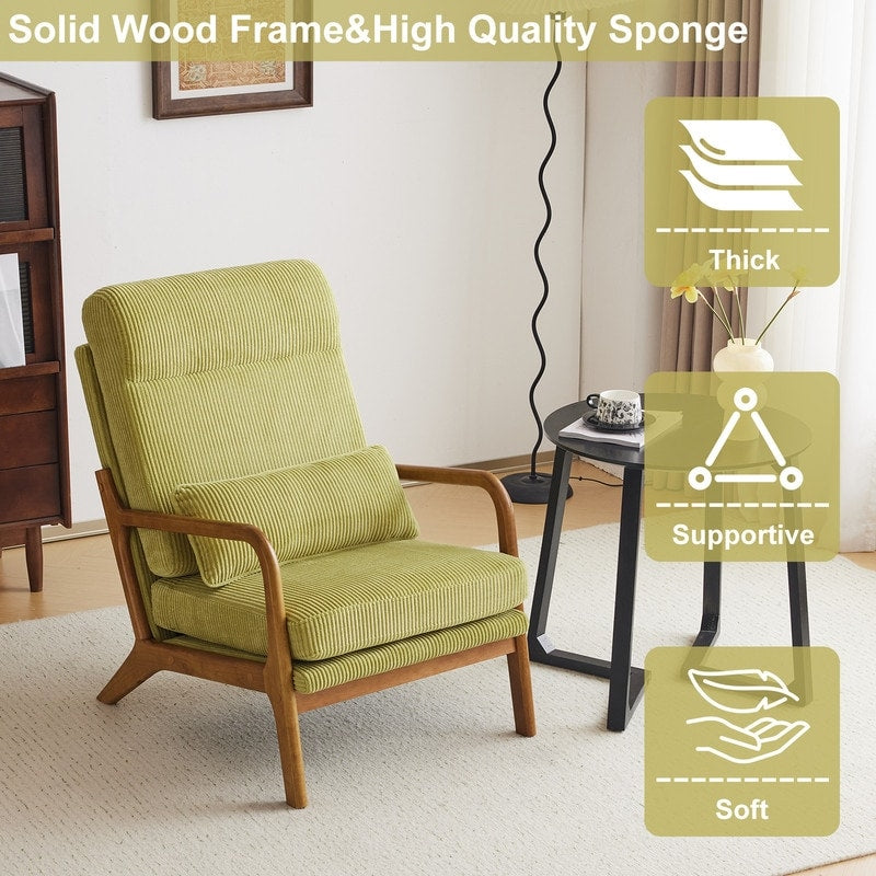 Fauteuil de loisirs à dossier haut et accoudoirs en bois massif, fauteuil d'appoint.