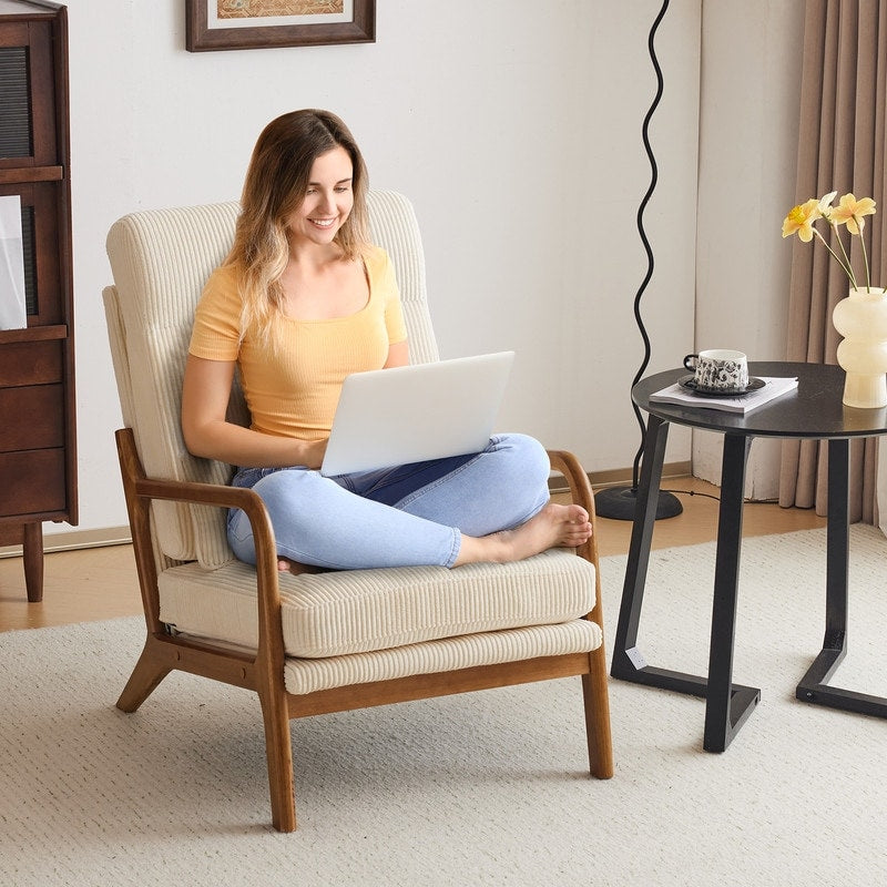 Fauteuil de loisirs à dossier haut et accoudoirs en bois massif, fauteuil d'appoint.