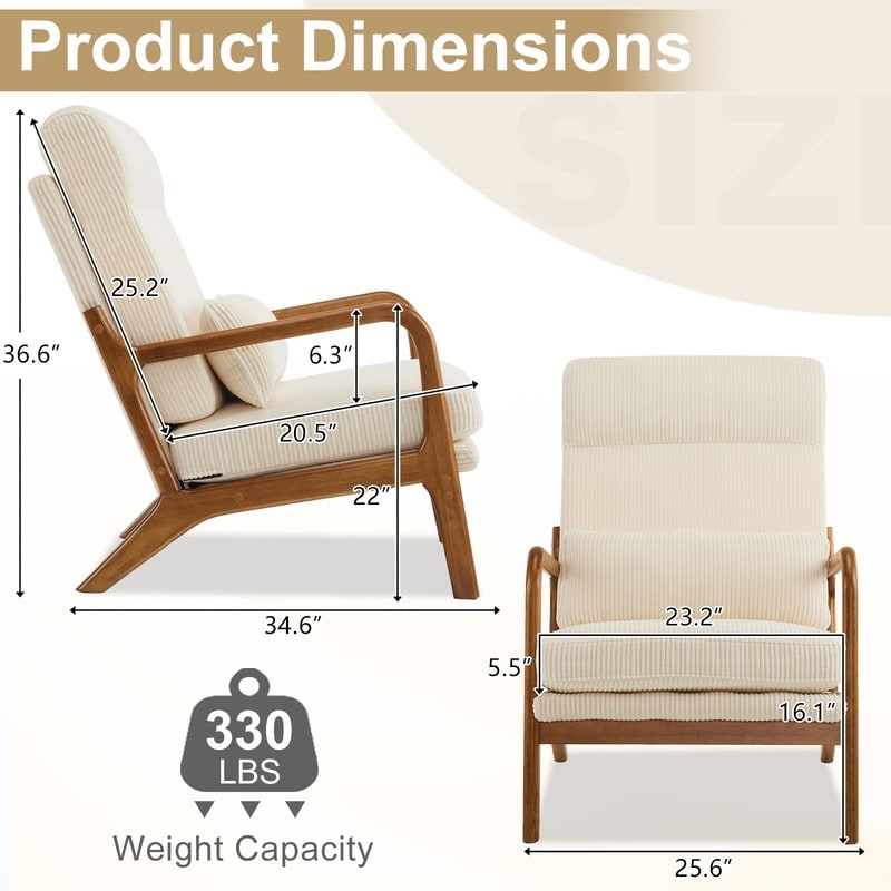 Fauteuil de loisirs à dossier haut et accoudoirs en bois massif, fauteuil d'appoint.