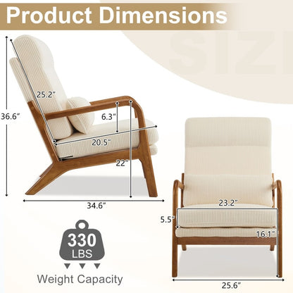 Fauteuil de loisirs à dossier haut et accoudoirs en bois massif, fauteuil d'appoint.