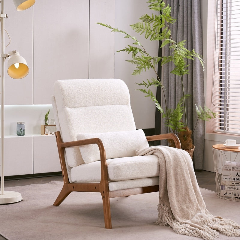 Fauteuil de loisirs à dossier haut et accoudoirs en bois massif, fauteuil d'appoint.