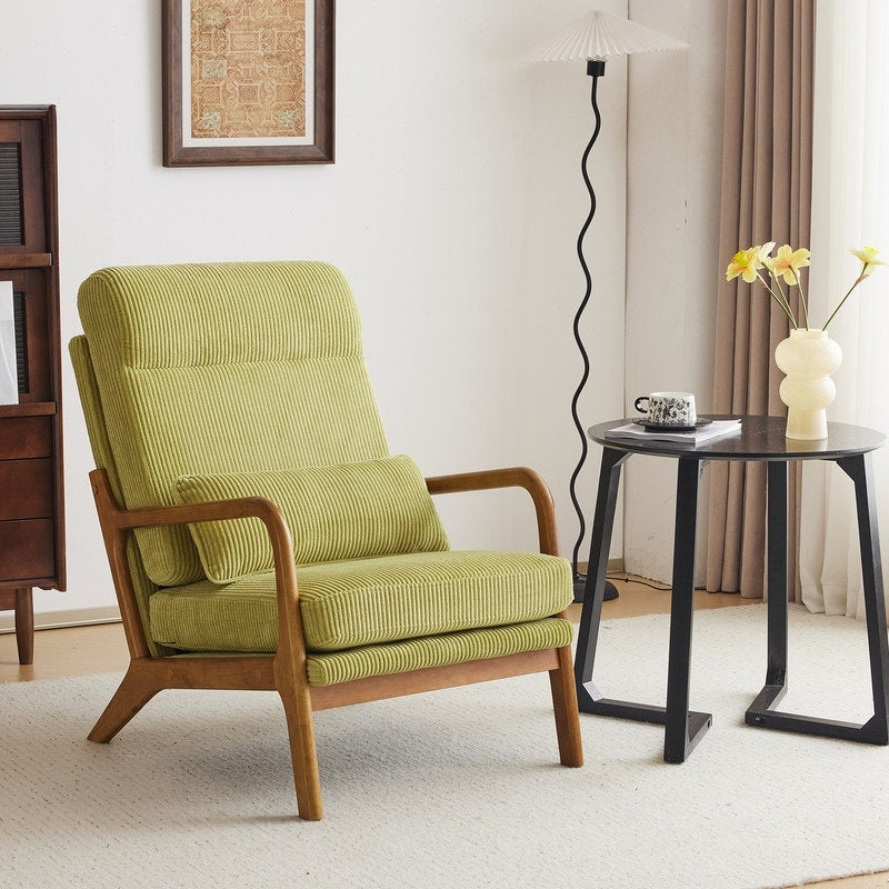Fauteuil de loisirs à dossier haut et accoudoirs en bois massif, fauteuil d'appoint.