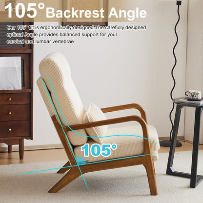 Fauteuil de loisirs à dossier haut et accoudoirs en bois massif, fauteuil d'appoint.