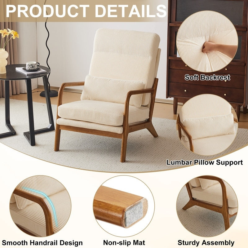 Fauteuil de loisirs à dossier haut et accoudoirs en bois massif, fauteuil d'appoint.