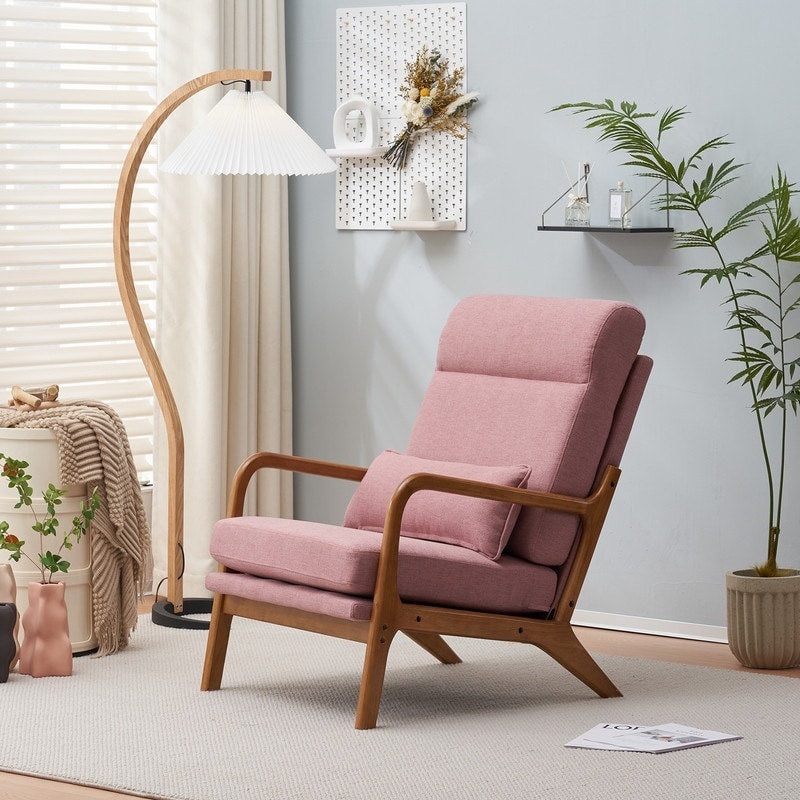 Fauteuil de loisirs à dossier haut et accoudoirs en bois massif, fauteuil d'appoint.